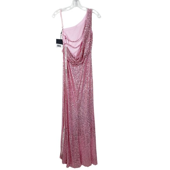 NWT Mac Duggal Sequined One Shoulder Draped Back Gown Light Pink 2 #9512 - Picture 5 of 8
